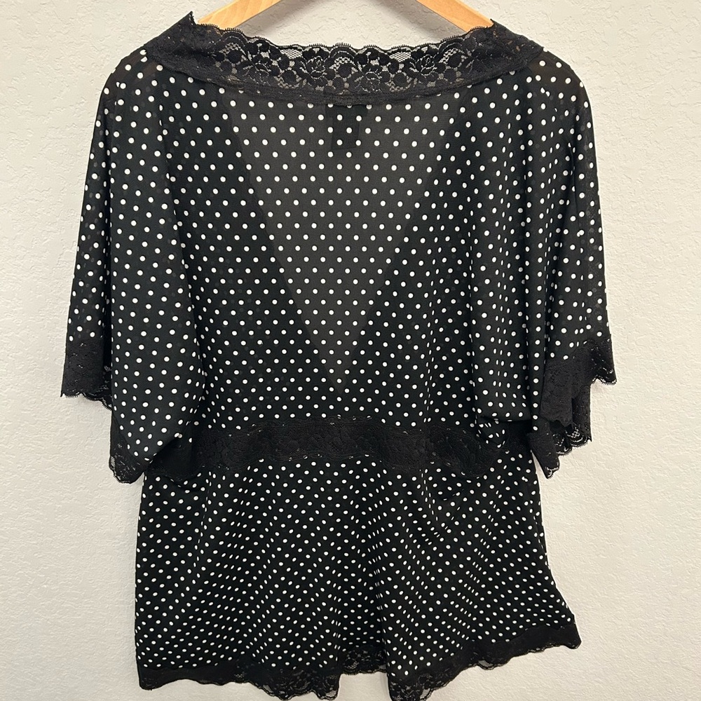 Torrid Black and White Polka Dot Lace Trim Top - Picture 5 of 5
